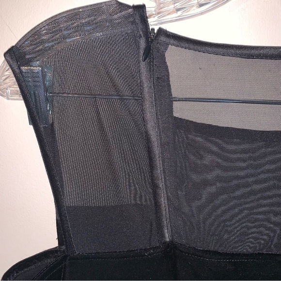 Joseph Ribkoff Couture Black Sheath Midi Dress Velvet Semi Sheer Mesh 10 - Picture 7 of 8